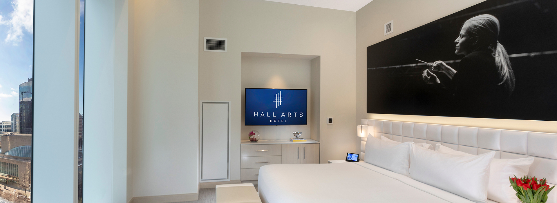 Conductor Suite interior of HALL Arts Hotel features modern design and comfort