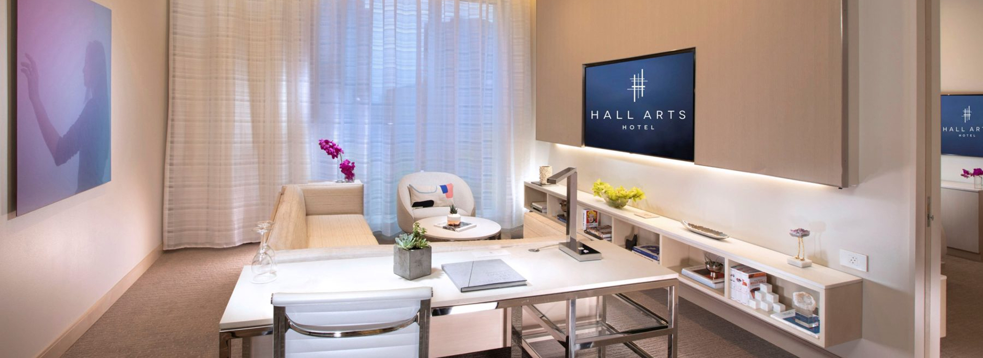Encore Suite interior of HALL Arts Hotel features modern design and comfort