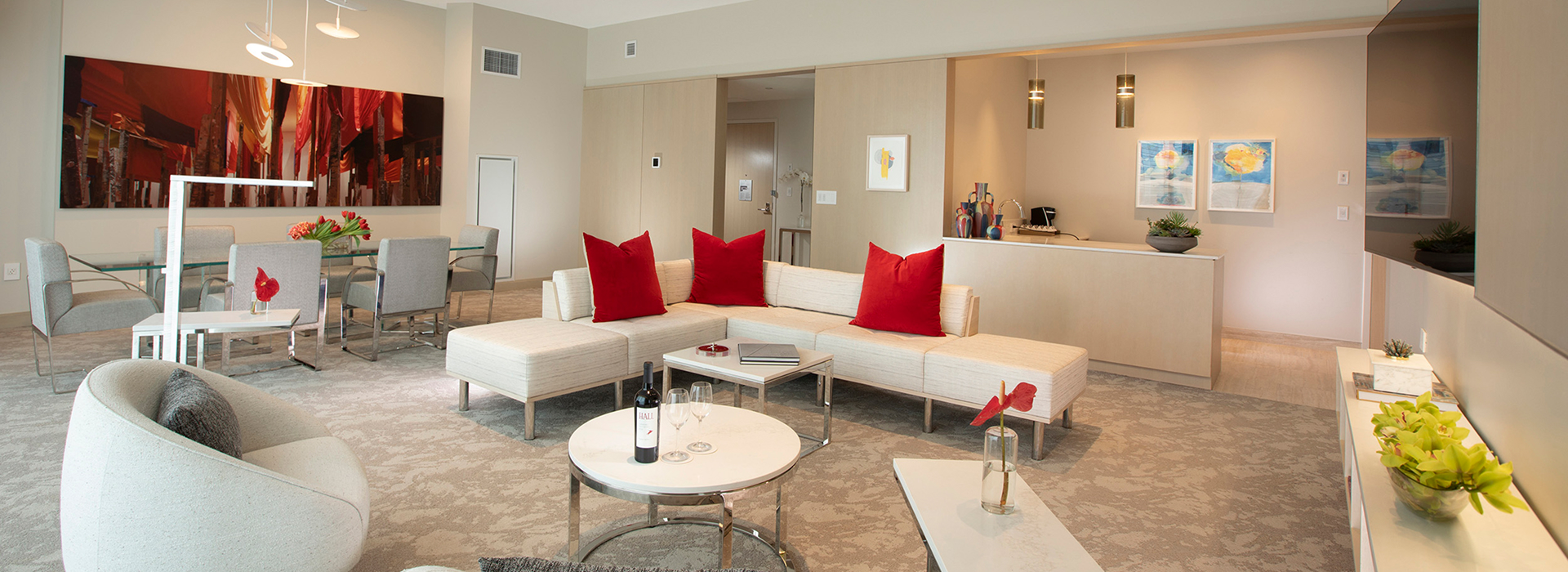 Grand Finale Suite the interior of HALL Arts Hotel features modern design and comfort