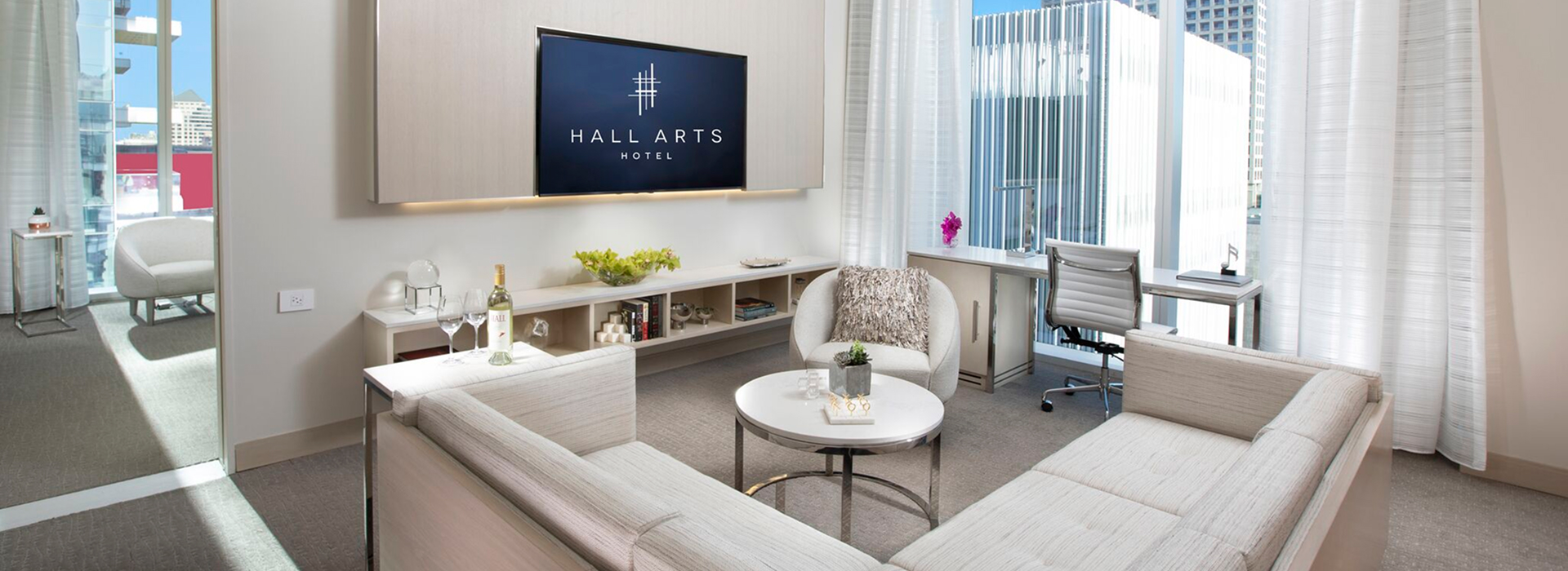 Overture Suite interior of HALL Arts Hotel features modern design and comfort