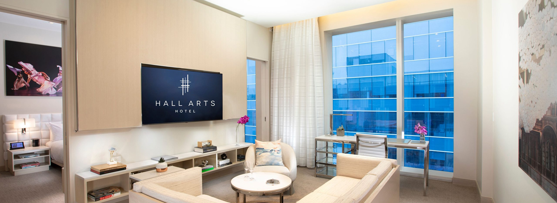 Showstopper Suite interior of HALL Arts Hotel features modern design and comfort